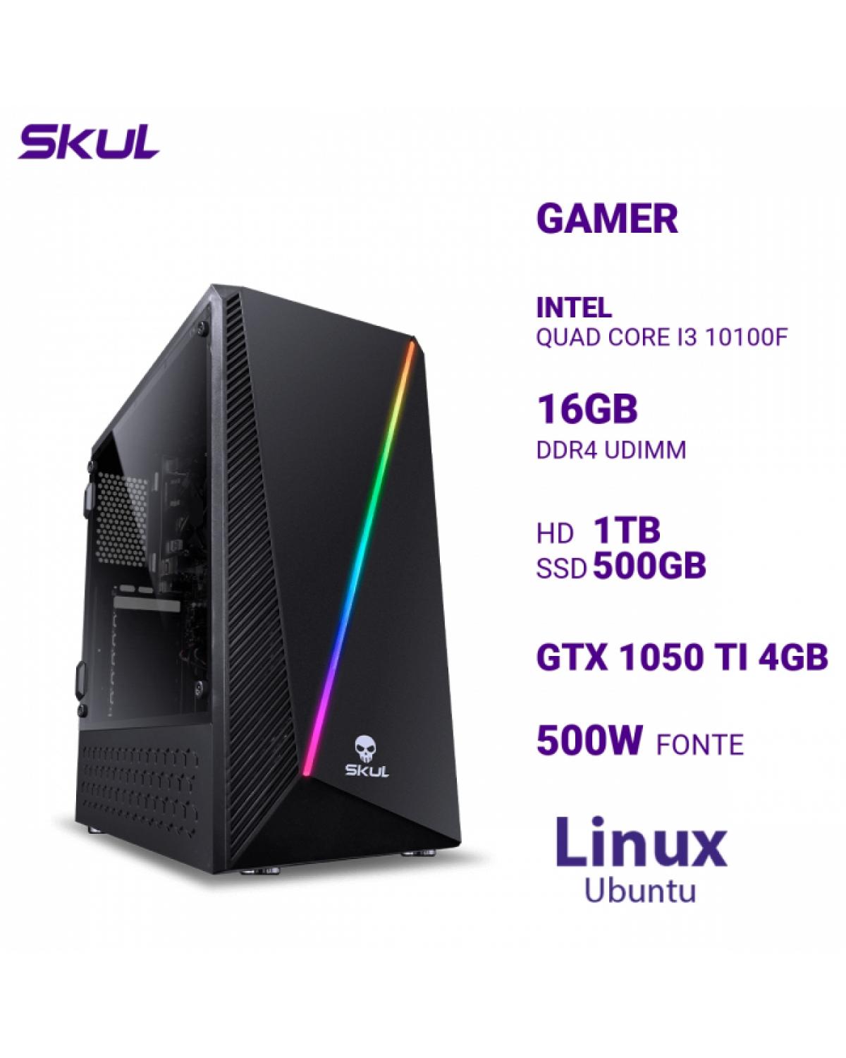 COMPUTADOR GAMER 3000 QUAD CORE I3 10100F MEM 16GB DDR4 HD 1TB SSD 500GB NVME GTX 1050 TI 4GB FONTE 500W LINUX