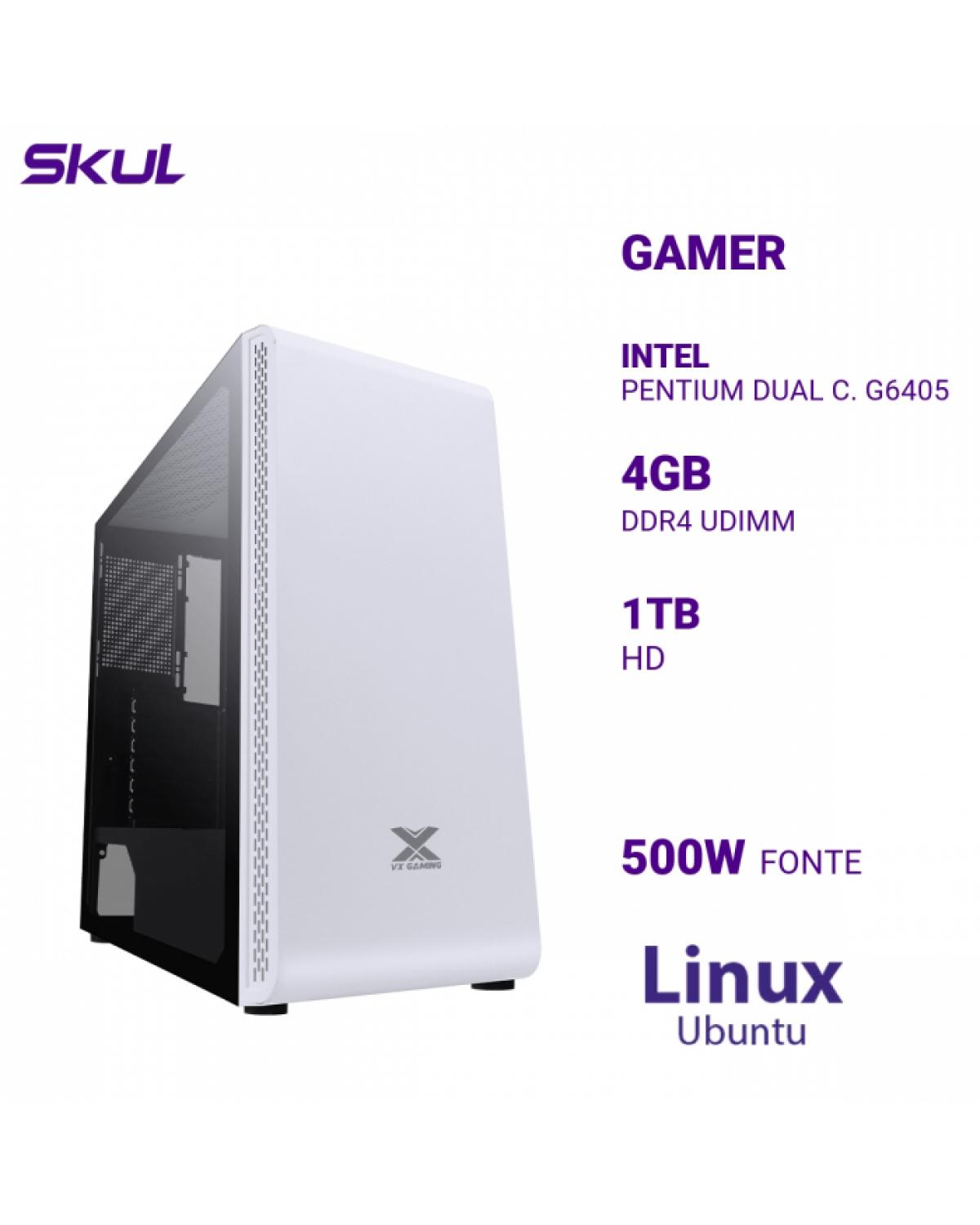 COMPUTADOR GAMER 1000 PENTIUM DUAL C. G6405 MEM 4GB DDR4 HD 1TB FONTE 500W LINUX