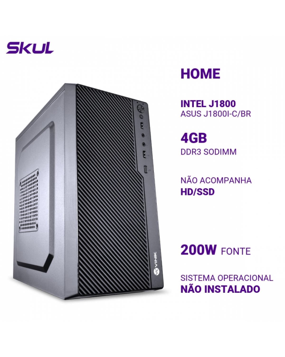 COMPUTADOR HOME H100 INTEL J1800 ASUS J1800I-C/BR MEM 4GB DDR3 SEM HD/SSD FONTE 200W