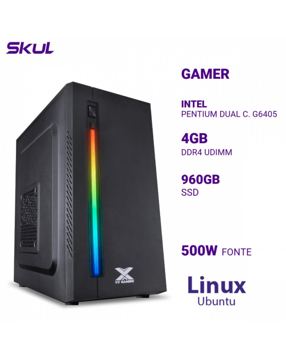 COMPUTADOR GAMER 1000 PENTIUM DUAL C. G6405 MEM 4GB DDR4 SSD 960GB FONTE 500W LINUX