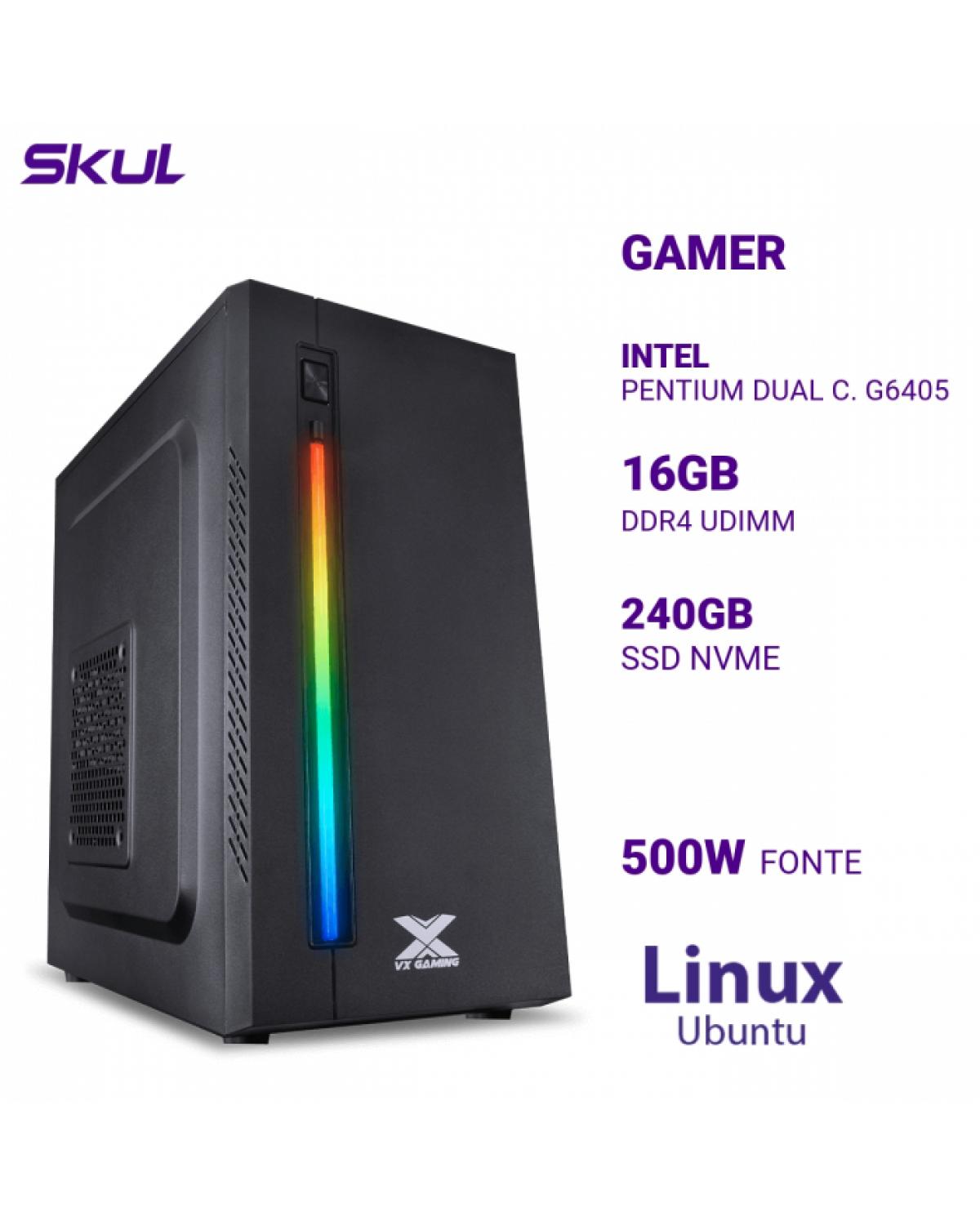 COMPUTADOR GAMER 1000 PENTIUM DUAL C. G6405 MEM 16GB DDR4 SSD 240GB NVME FONTE 500W LINUX