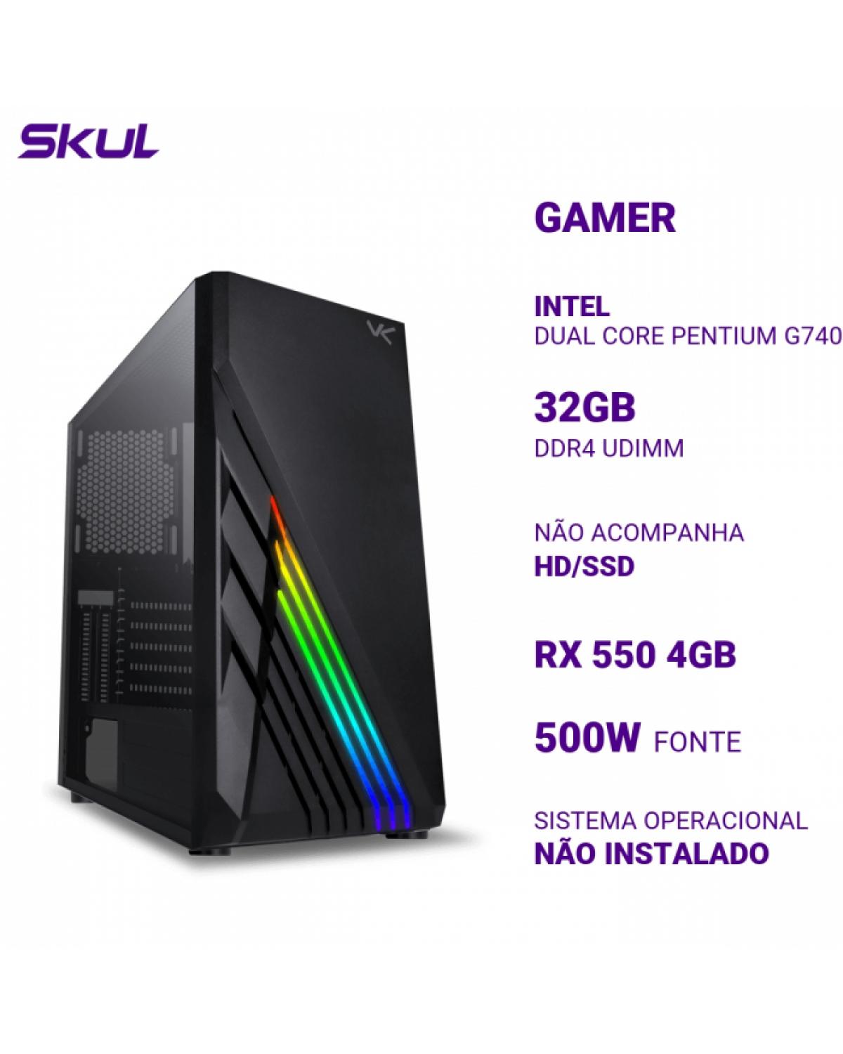 COMPUTADOR GAMER 1000 DUAL CORE PENTIUM G7400 3.70 GHZ MEM 32GB DDR4 SEM HD/SSD RX 550 4GB FONTE 500W