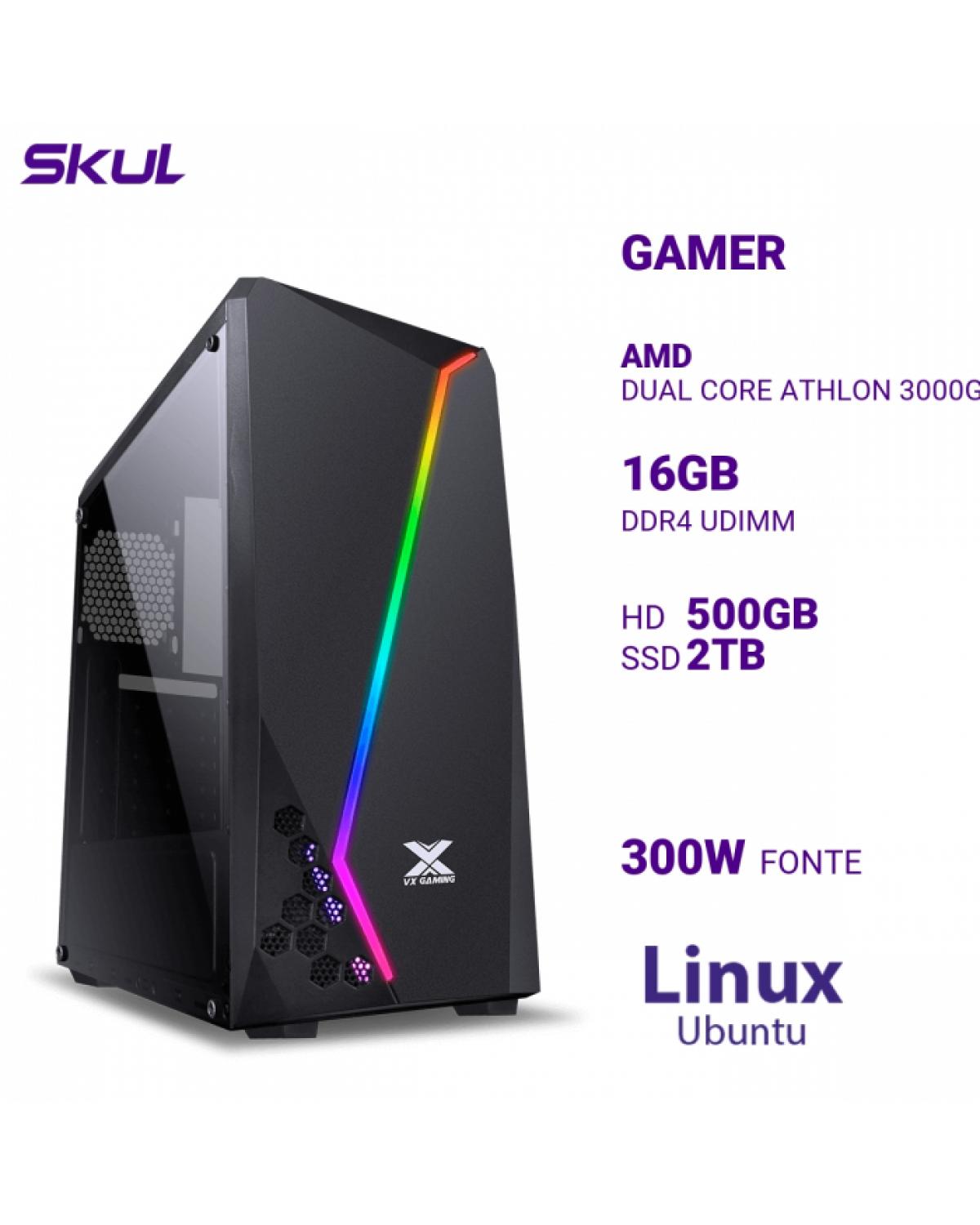 COMPUTADOR GAMER 1000 DUAL CORE ATHLON 3000G 3.50GHZ MEM 16GB DDR4 HD 500GB SSD 2TB NVME FONTE 300W LINUX