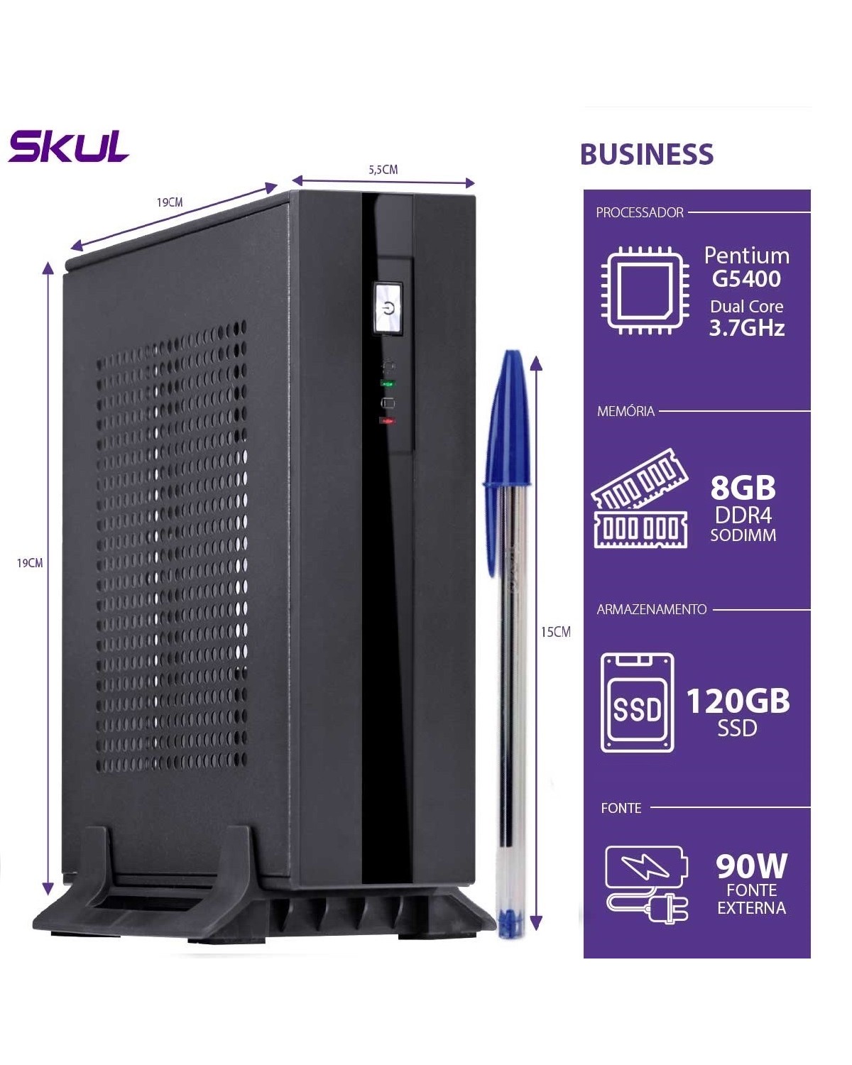 MINI COMPUTADOR BUSINESS B200 - PENTIUM DUAL CORE G5400 3.7GHZ MEM 8GB SSD 120GB HDMI/DP FONTE 90W LINUX