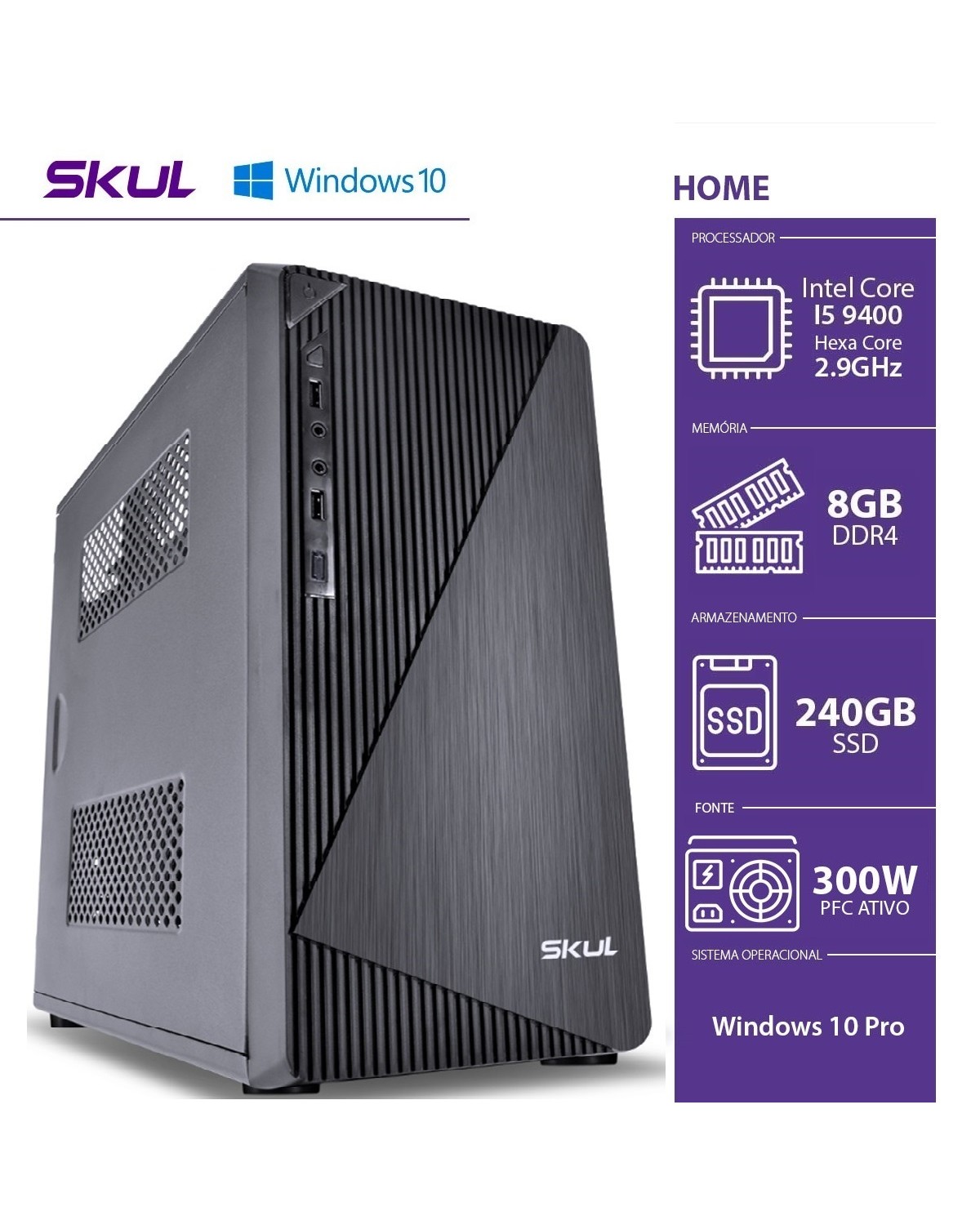 COMPUTADOR BUSINESS B500 - I5 9400 2.9GHZ MEM 8GB DDR4 SSD 240GB HDMI/VGA FONTE 300W WINDOWS 10 PRO