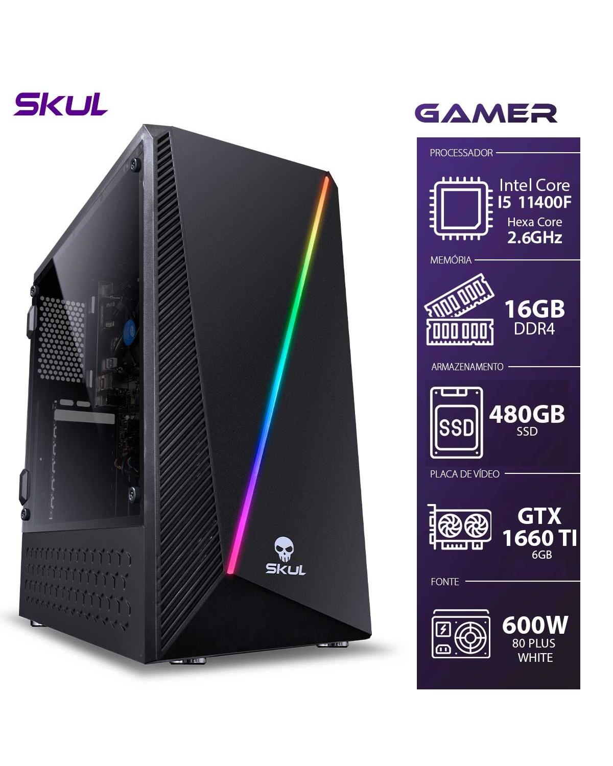 COMPUTADOR GAMER 5000 - I5 11400 2.6GHZ MEM. 16GB DDR4 SSD 480GB GTX1660 TI 6GB WATER COOLER 120MM FONTE 600W 80 PLUS