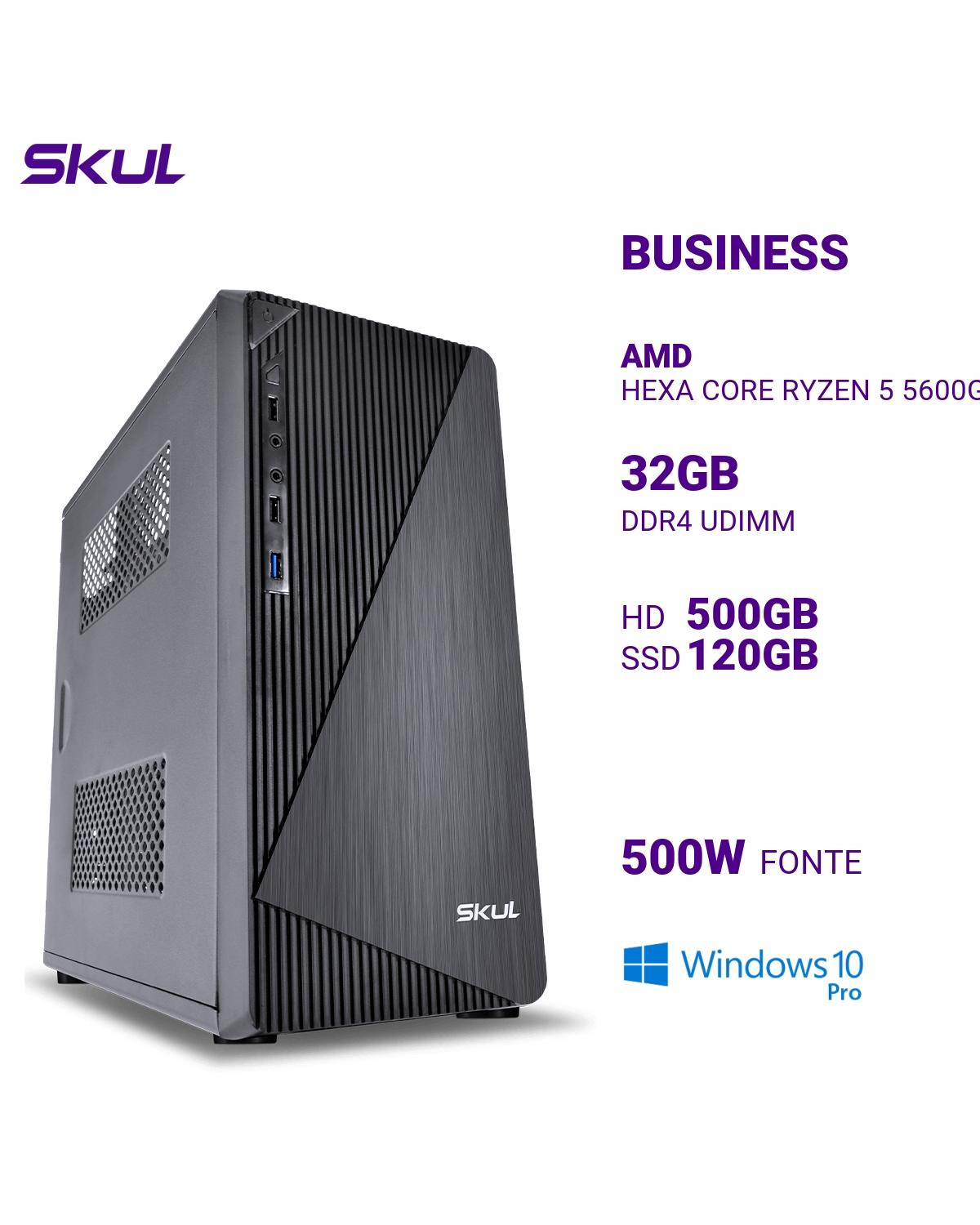 COMPUTADOR BUSINESS B500 HEXA CORE RYZEN 5 5600G 3.90GHZ MEM 32GB DDR4 HD 500GB SSD 120GB FONTE 500W WINDOWS 10 PRO