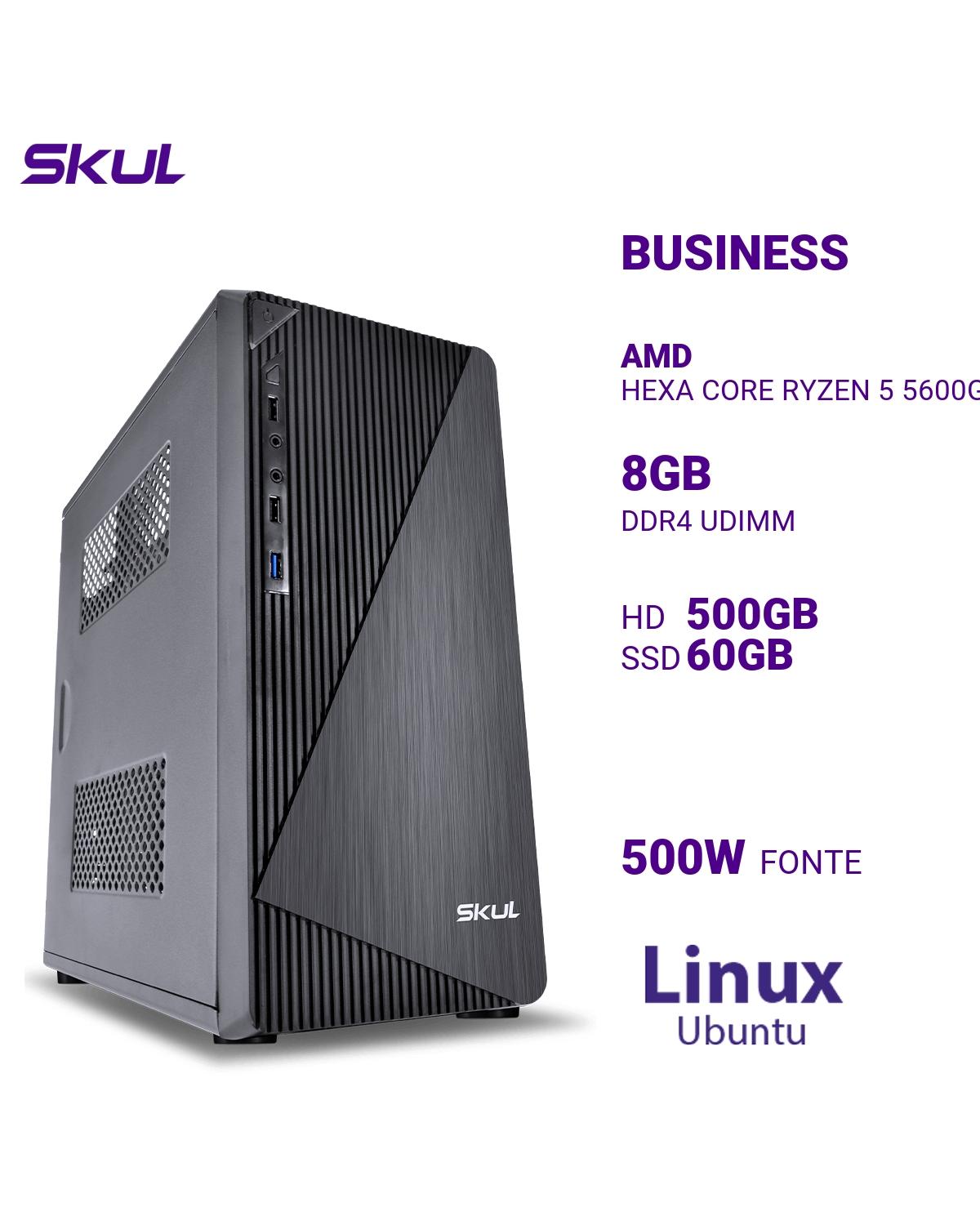 COMPUTADOR BUSINESS B500 HEXA CORE RYZEN 5 5600G 3.90GHZ MEM 8GB DDR4 HD 500GB SSD 60GB FONTE 500W LINUX