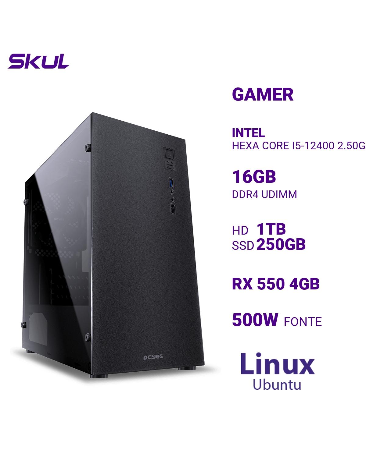 COMPUTADOR 5000 HEXA CORE I5-12400 2.50GHZ MEMÓRIA 16GB DDR4 HD 1TB SSD 250GB NVME RX 550 4GB FONTE 500W PFC ATIVO LINU