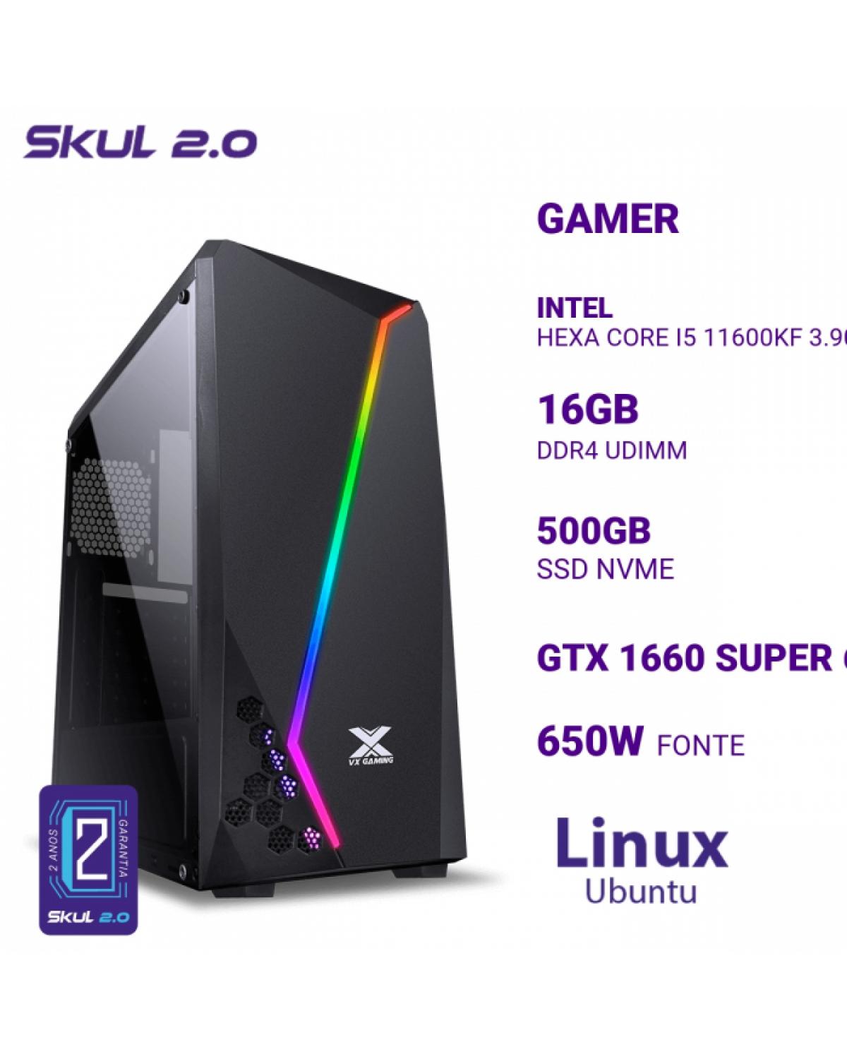 COMPUTADOR GAMER 5000 I5 11600KF 3.90GHZ MEM 16GB DDR4 SSD 500GB NVME GTX1660 SUPER 6GB W. C 120MM FONTE 650W BRONZE