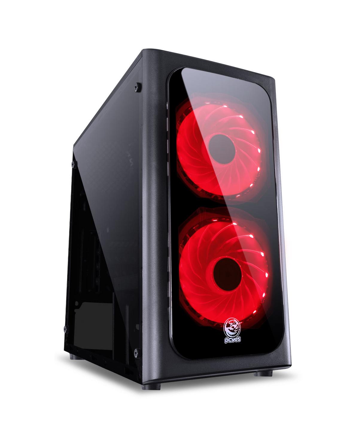 GABINETE MID-TOWER VENUS PRETO COM 2 FANS LED VERMELHO LATERAL EM ACRÍLICO - VENPTVM2FCA