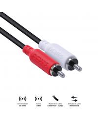 CABO DE ÁUDIO 2 RCA MACHO PARA 2 RCA MACHO 28AWG PURO COBRE 2 METROS - P2R-2