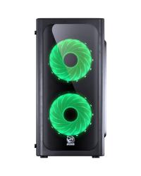 GABINETE MID-TOWER VENUS PRETO COM 2 FANS LED VERDE LATERAL EM ACRÍLICO - VENPTVD2FCA