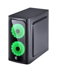 GABINETE MID-TOWER VENUS PRETO COM 2 FANS LED VERDE LATERAL EM ACRÍLICO - VENPTVD2FCA