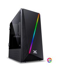 GABINETE GAMER VX GAMING PYXIS COM JANELA ACRÍLICA COM DOBRADIÇA PRETO FRONTAL COM FITA LED RGB