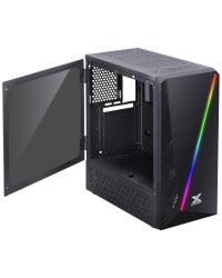 GABINETE GAMER VX GAMING PYXIS COM JANELA ACRÍLICA COM DOBRADIÇA PRETO FRONTAL COM FITA LED RGB