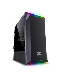 GABINETE GAMER VX GAMING BOREALIS COM JANELA ACRÍLICA COM DOBRADIÇA PRETO FRONTAL COM FITA LED RGB