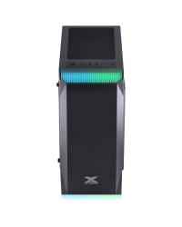 GABINETE GAMER VX GAMING BOREALIS COM JANELA ACRÍLICA COM DOBRADIÇA PRETO FRONTAL COM FITA LED RGB