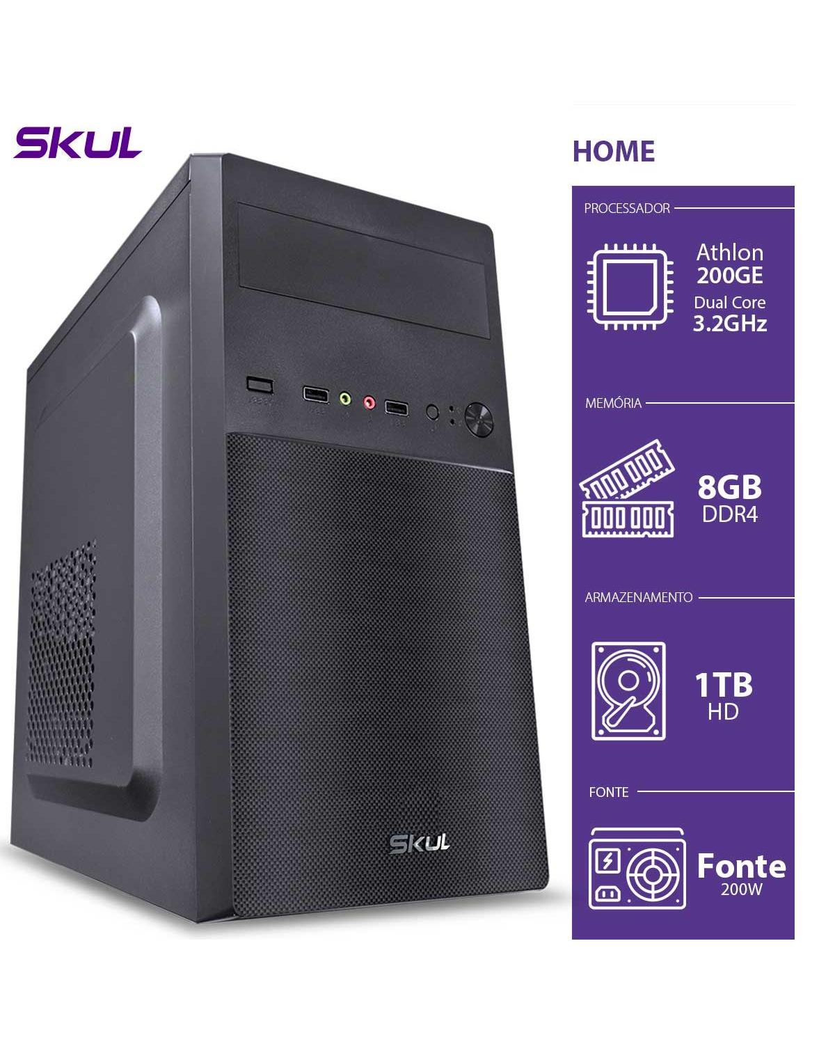 COMPUTADOR HOME H200 - ATHLON DUAL CORE 200GE 3.2GHZ 8GB DDR4 HD 1TB HDMI/VGA FONTE 250W