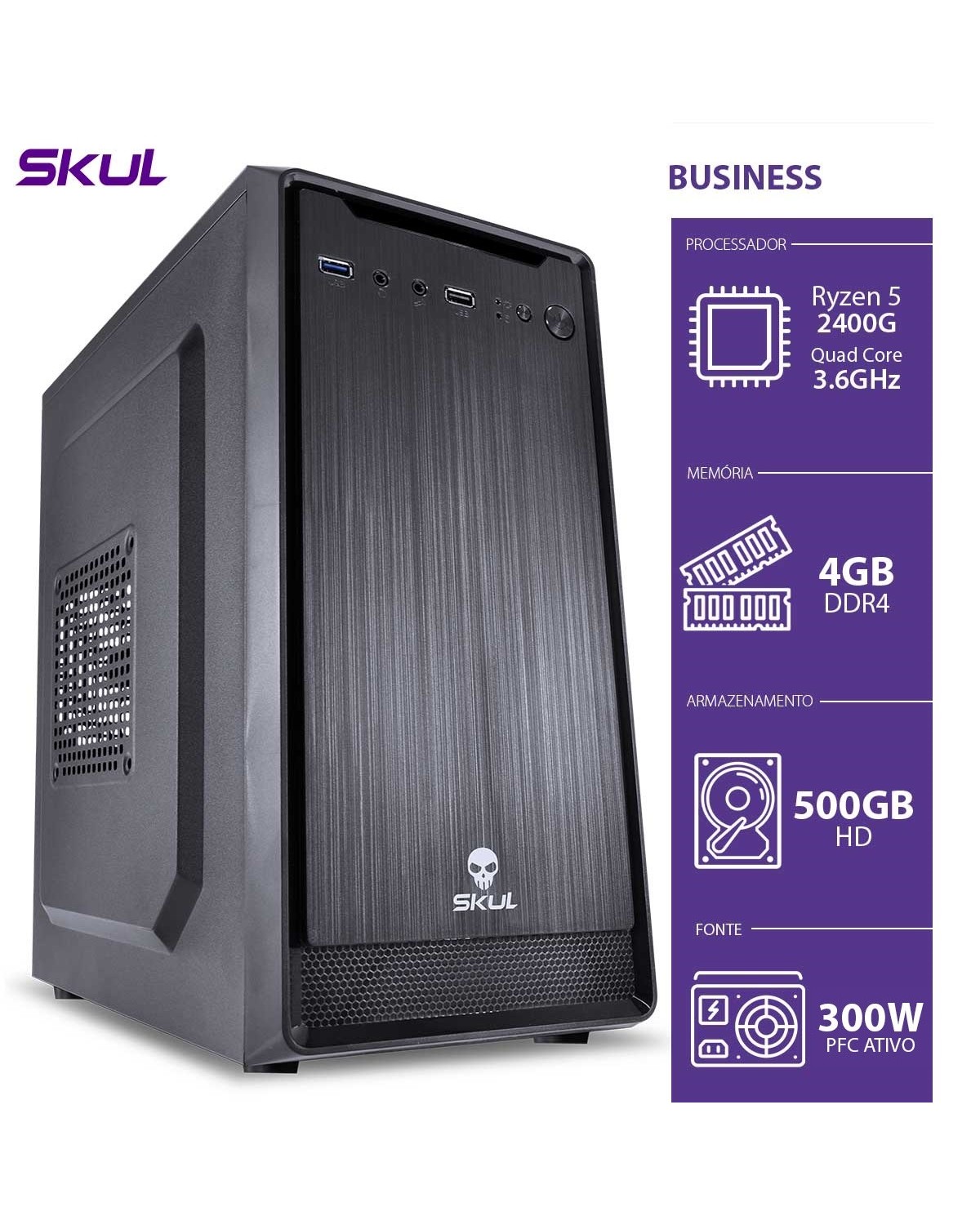 COMPUTADOR BUSINESS B500 - RYZEN 5 2400G 3.6GHZ 4GB DDR4 HD 500GB HDMI/VGA FONTE 300W