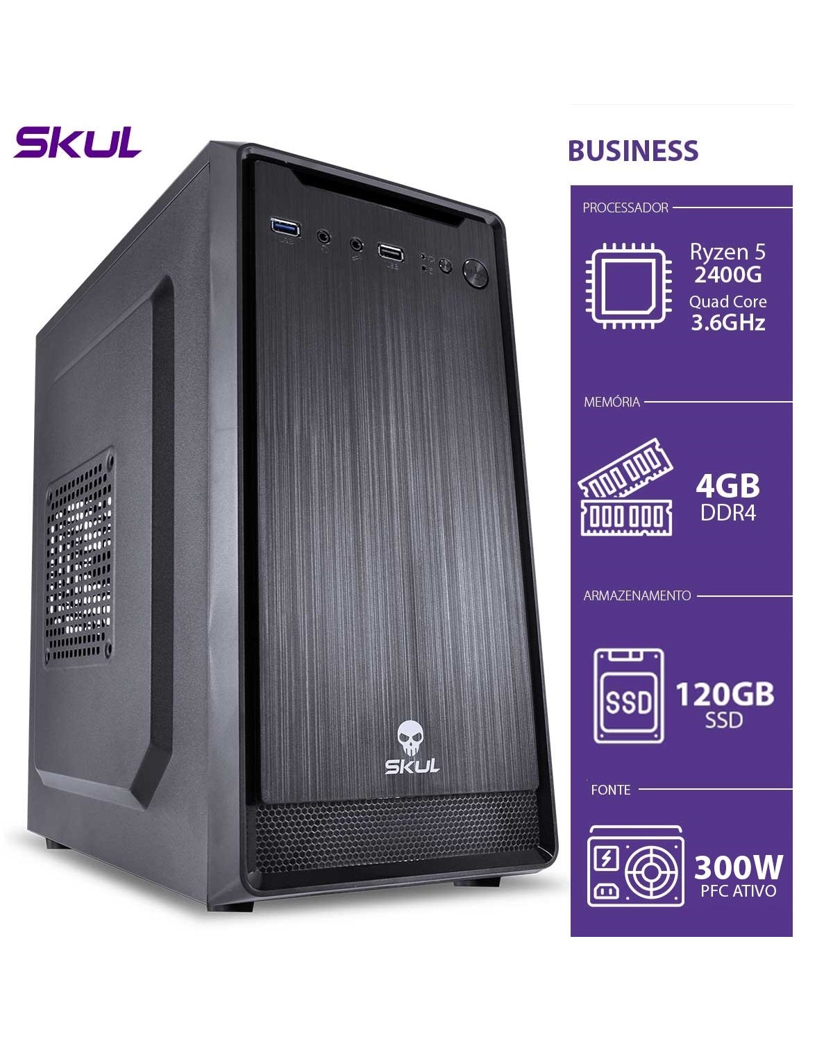 COMPUTADOR BUSINESS B500 - RYZEN 5 2400G 3.6GHZ 4GB DDR4 SSD 120GB HDMI/VGA FONTE 300W