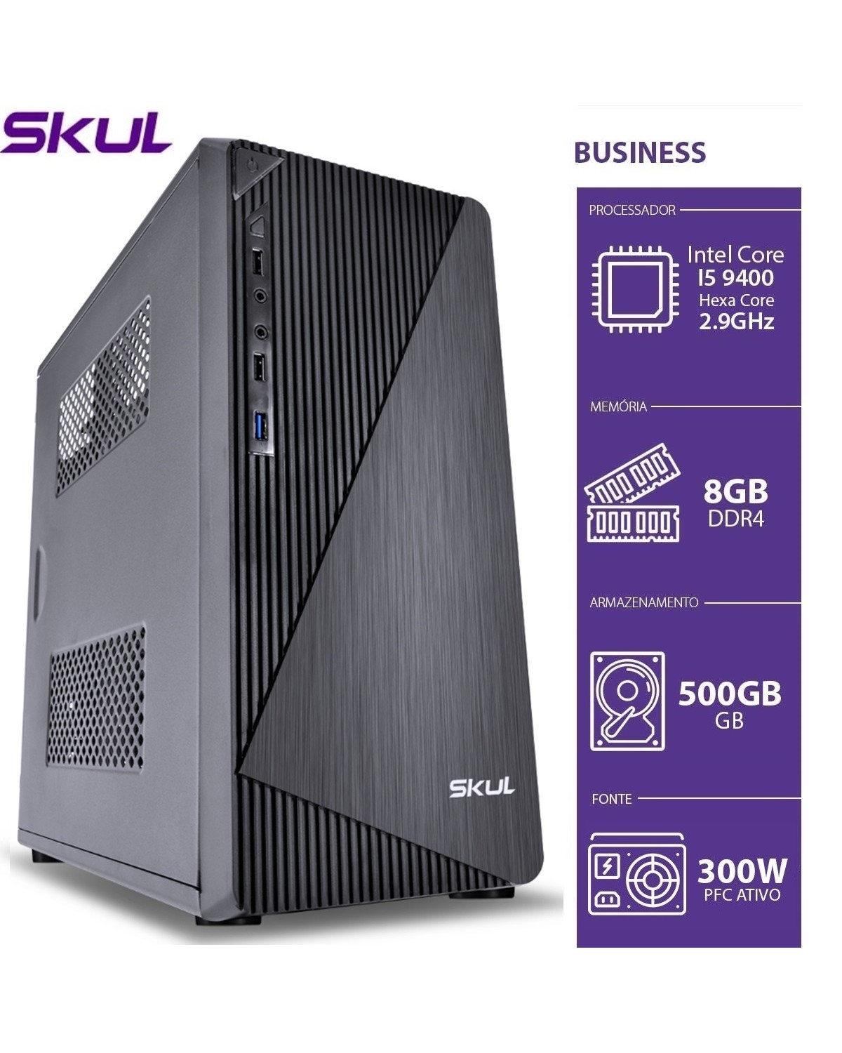 COMPUTADOR BUSINESS B500 - I5 9400 2.9GHZ MEM 8GB DDR4 HD 500GB HDMI/VGA FONTE 250W