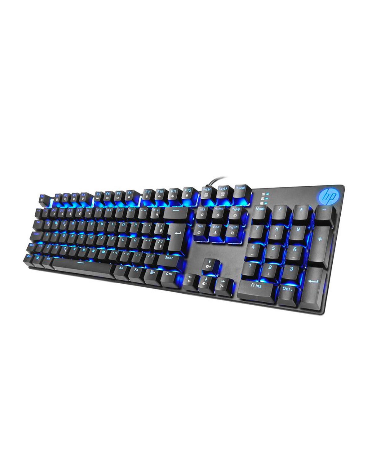 TECLADO GAMER USB MECÂNICO SWITCH BLUE GK400F LED AZUL PRETO