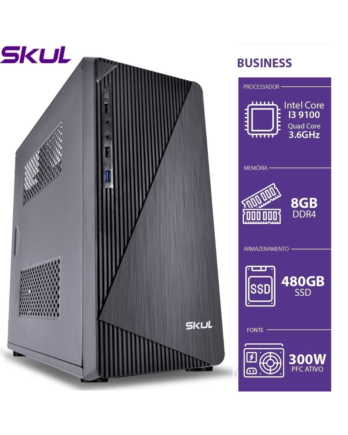 COMPUTADOR BUSINESS B300 - I3 9100 3.6GHZ MEM 8GB DDR4 SSD 480GB HDMI/VGA FONTE 300W