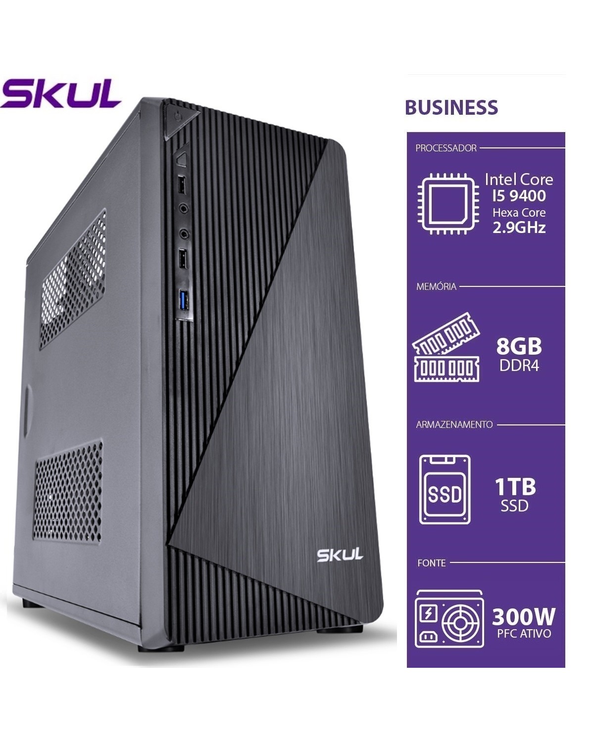 COMPUTADOR BUSINESS B500 - I5 9400 2.9GHZ MEM 8GB DDR4 SSD 1TB HDMI/VGA FONTE 300W