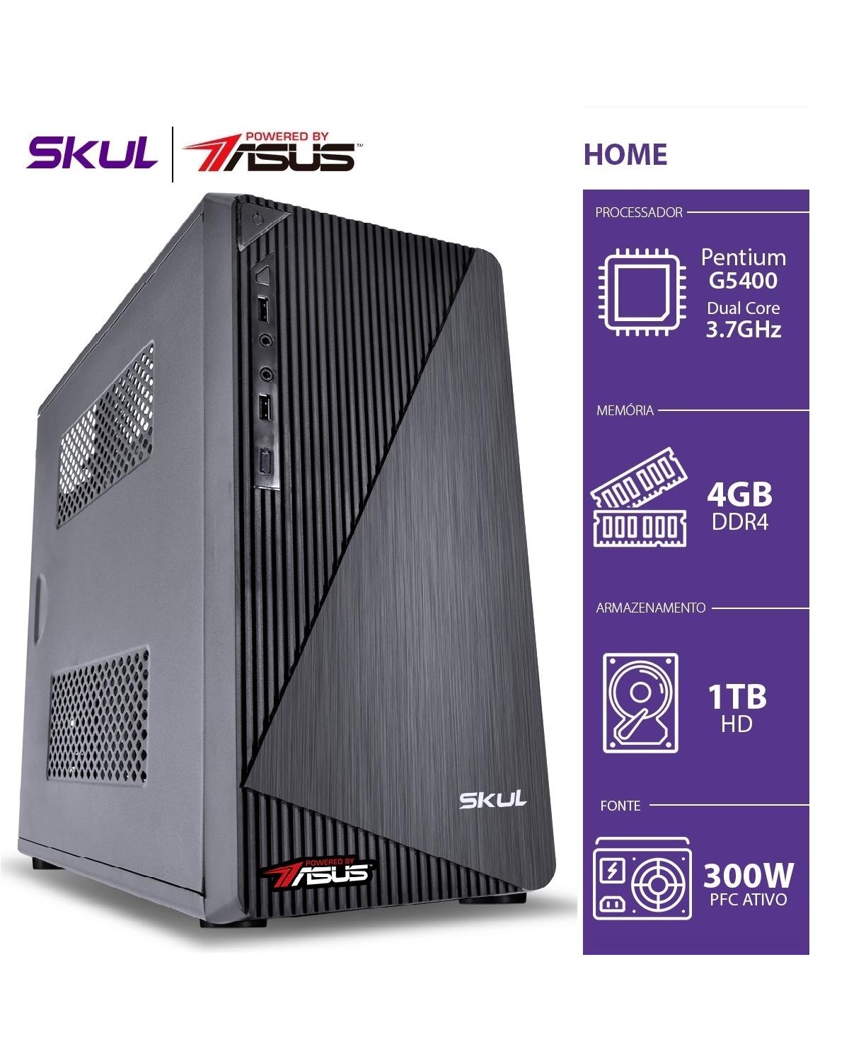 COMPUTADOR HOME H200 POWERED BY ASUS-PENTIUM DUAL CORE G5400 3.7GHZ MEM 4GB DDR4 HD 1TB HDMI/VGA FONTE 300W