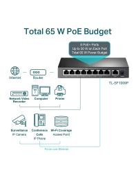 SWITCH POE 9 PORTAS FAST 10/100 (8 PORTAS POE+) TL-SF1009P SMB